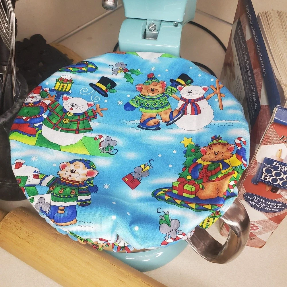 Winter Snowman Cats Reversible KitchenAid Mixer Mixing Bowl Cover Bread Baking